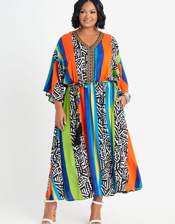 Embroidered Printed Maxi Dress, Multi image number 0