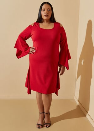 Cold Shoulder Draped Sheath Dress, Red image number 0