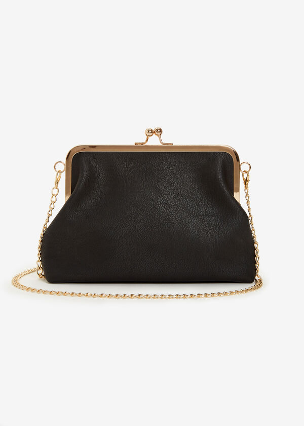 Studded Faux Leather Chain Clutch, Black image number 1