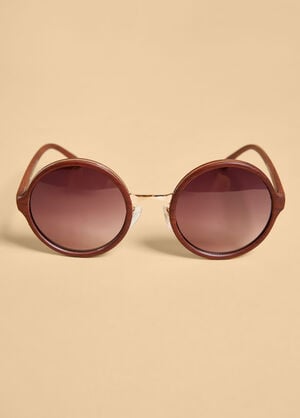 Wood Effect Round Sunglasses, Brown image number 1