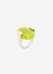 Silver & Green Oval Stone Ring, Bright Chartreuse image number 0