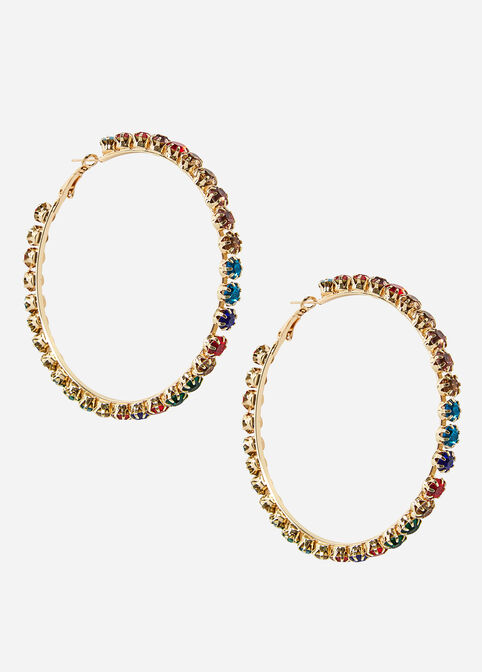 Gold Faux Diamond Hoop Earrings, Multi image number 0