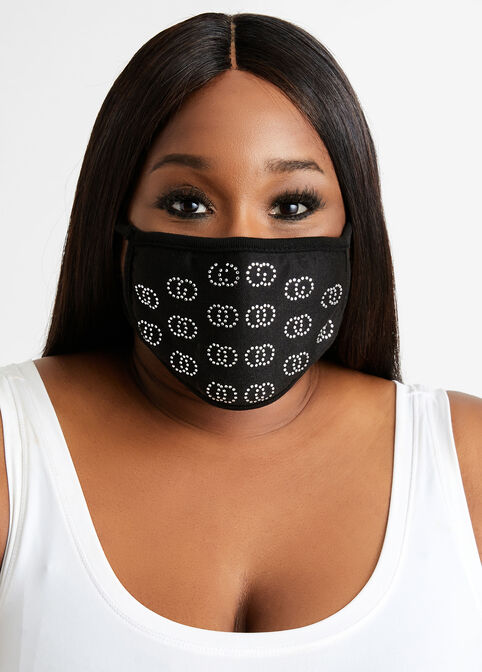 Rhinestone Fashion Face Mask, Black image number 0