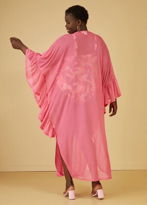 Ruffle Trimmed Mesh Cover Up, Pink image number 1