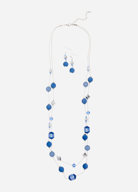 Bead Illusion Layered Necklace Set, Victoria Blue image number 0