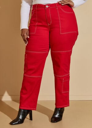 Seamed Detailed Cargo Jeans, Barbados Cherry image number 0