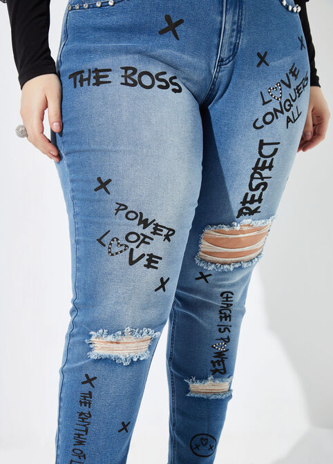 Love Conquers Skinny Jeans, Denim Blue image number 2