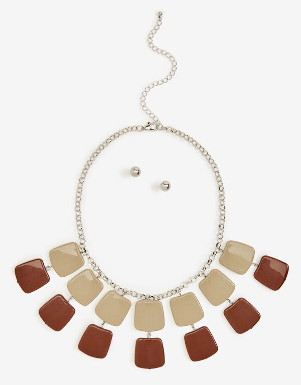 Resin Necklace & Earrings Set, Brown Combo image number 0