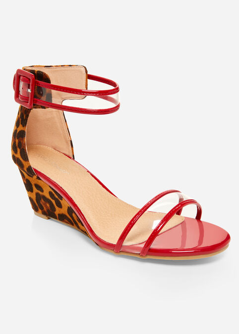 Clear Ankle Strap Wedge Sandal, Red image number 0