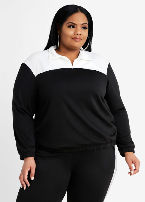 Colorblock Half Zip Pullover, Black White image number 0