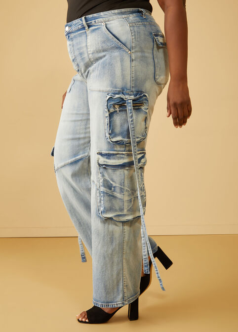 High Rise Cargo Jeans, Blue image number 2