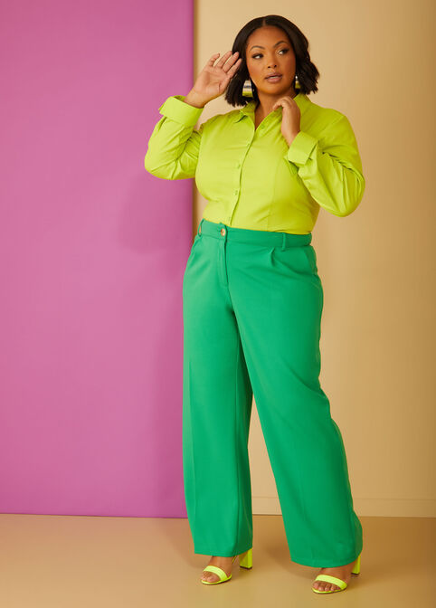 Cotton Blend Collared Shirt, LIME PUNCH image number 3