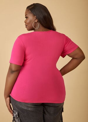 Twisted Cutout Knit Top, Pink Peacock image number 1