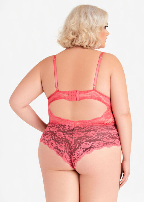 Scalloped Lace Lingerie Bodysuit, Pink image number 1
