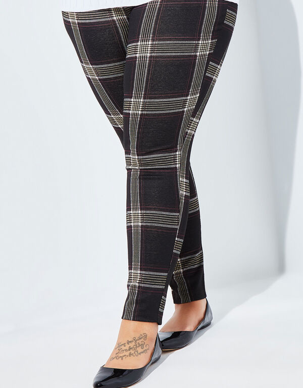 High Rise Plaid Knitted Leggings, Black image number 0