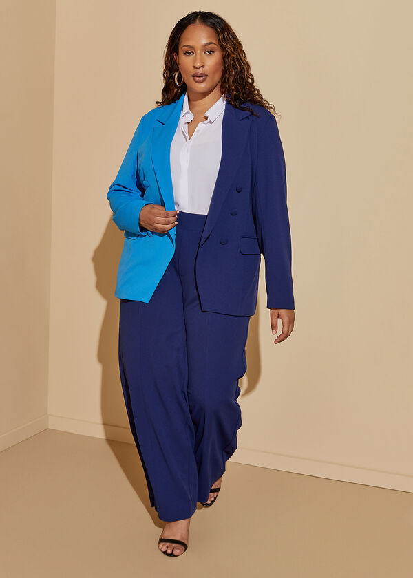 Two Tone Stretch Crepe Blazer, Blue Print image number 2