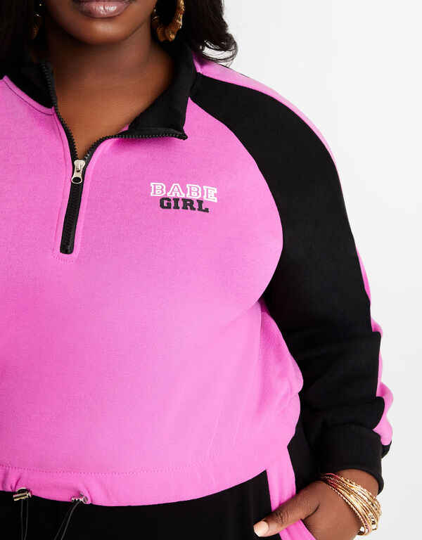 Babe Girl Graphic Velour Sweater, Magenta image number 1