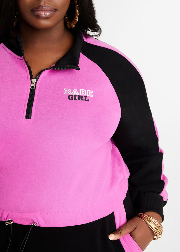 Babe Girl Graphic Velour Sweater, Magenta image number 1