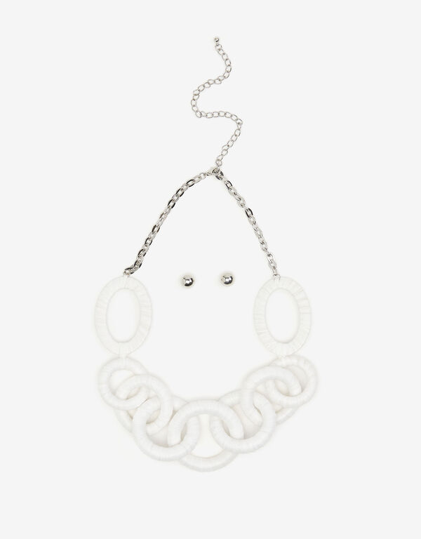 Raffia Ring Necklace Set, White image number 0