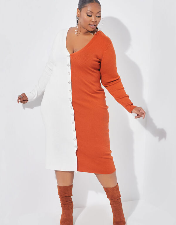 Two Tone Midi Sweater Dress, Potters Clay image number 0