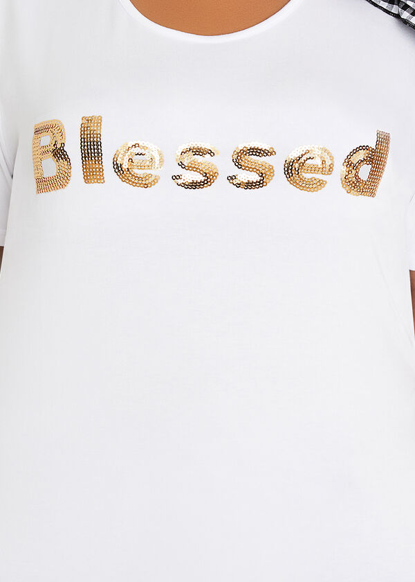 Bow Sequin Blessed Graphic Tee, White image number 1