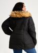 Faux Fur Trim Hooded Puffer Coat, Black image number 1