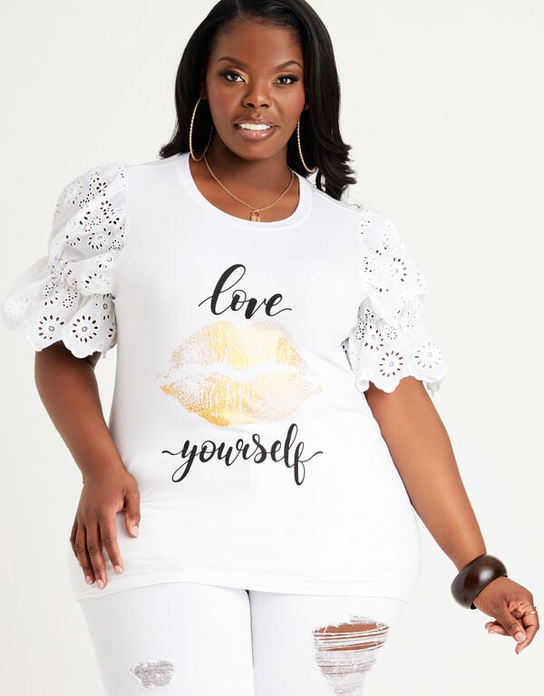 Love Yourself Crochet Jersey Tee, White image number 0