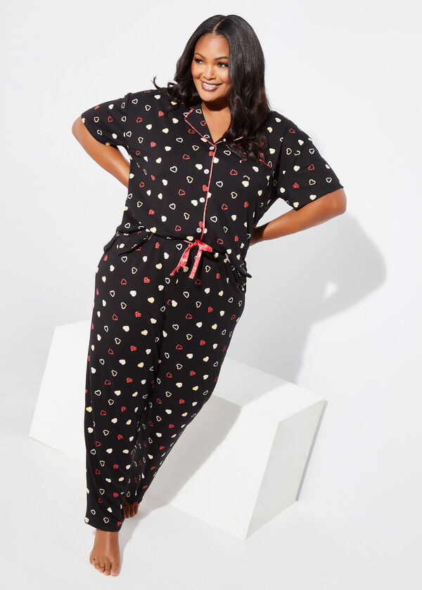 Kensie Printed Pajama Set, Black image number 2