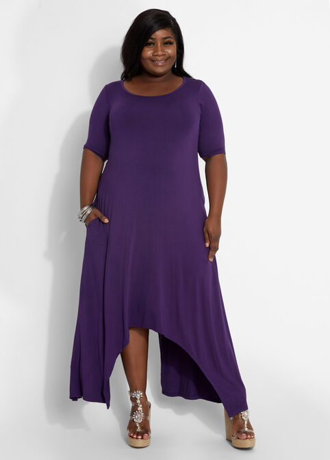 Asymmetric T-Shirt Midi Dress, Purple image number 0