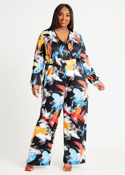 Tall Belted Brush Stroke Jumpsuit, Multi image number 0