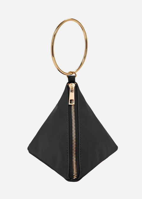 Black Faux Leather Pyramid Bag, Black image number 0