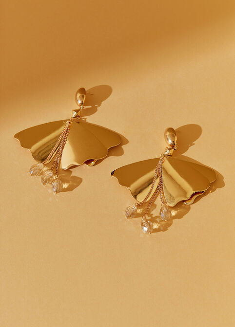 Gold Tone Petal Dangle Earrings, Gold image number 1