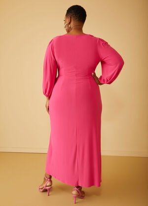 Stretch Knit Maxi Wrap Dress, Pink Peacock image number 1