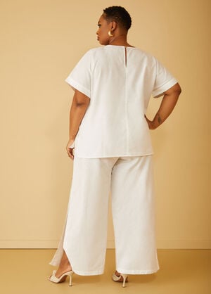 Button Detailed Linen Blend Top, White image number 1