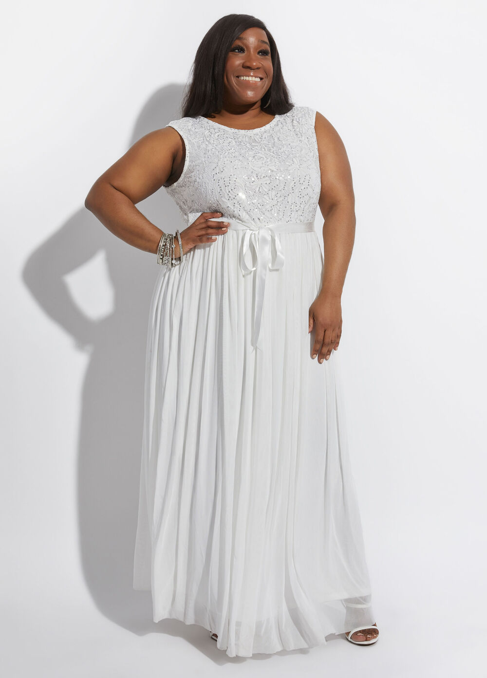 Plus Size Belted Sequin Lace Mesh Sleeveless Maxi Party Summer Dresses