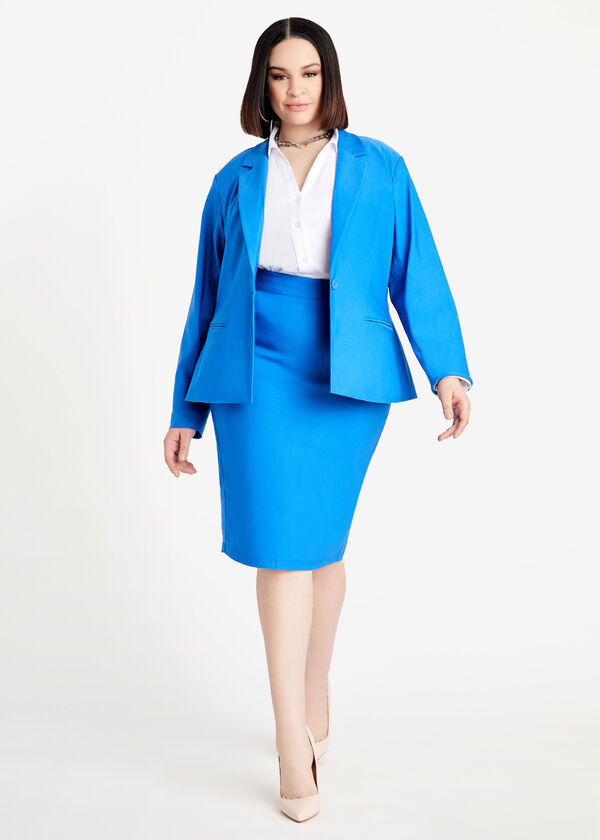 Blue Stretch Twill Pencil Skirt, Blue image number 2