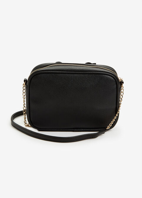 Bow Faux Leather Rectangle Bag, Black image number 1