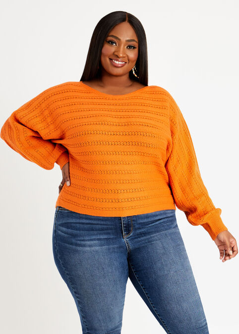 Plus Size Knitwear Pointelle Dolman Sleeve Sweater Lightweight Sweater image number 0