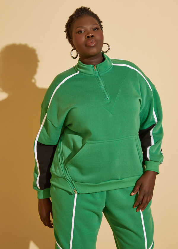 Two Tone Zip Detailed Pullover, Kelly image number 0