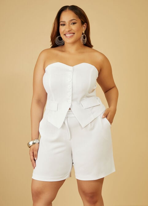Strapless Buttoned Top, White image number 2