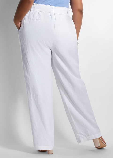 Belted Linen Hi Rise Wide-Leg Pant, White image number 1
