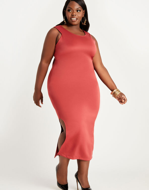 Side Slit Knit Bodycon Dress, Rooibos image number 0