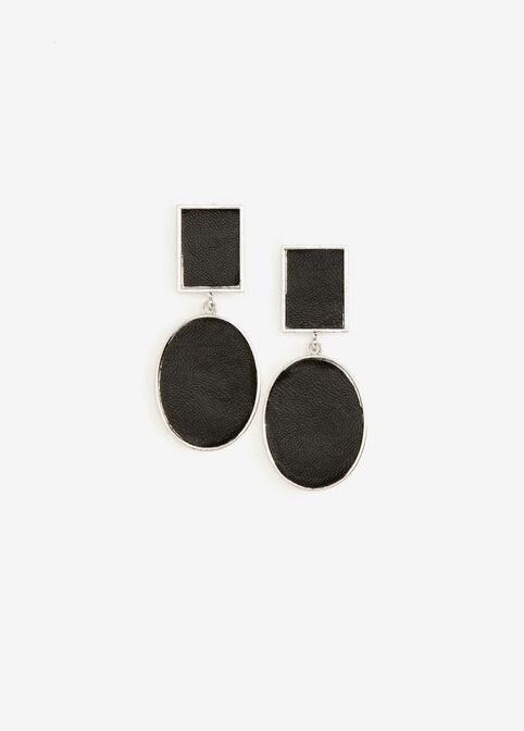 Black Faux Leather Geo Drop Earrings, Black image number 0