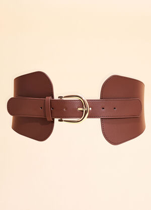 Faux Leather Stretch Waist Belt, Brown image number 1