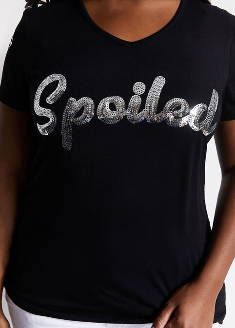 Black Sequin Spoiled Graphic Tee, Black image number 1