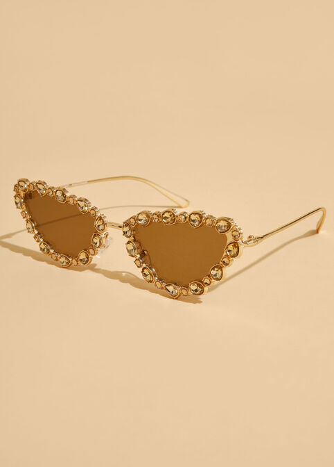 Tinted Crystal Cat Eye Sunglasses, Gold image number 1