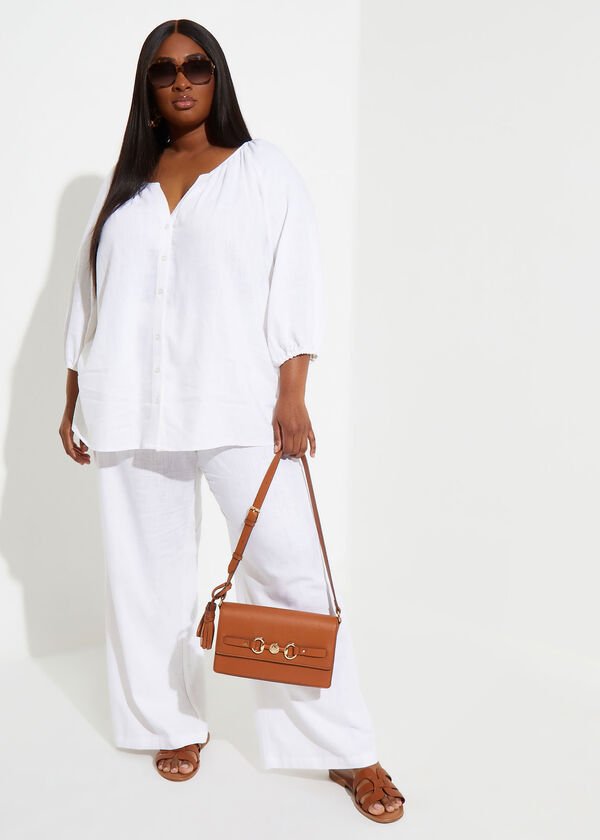 Linen Blend Peasant Top, White image number 2