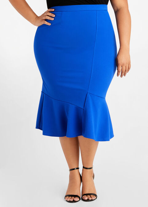 Stretch Knit Slit Flounce Skirt, Royal Blue image number 0