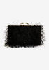 Feathered Boxed Clutch, Black image number 1
