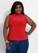 Mock Neck Fitted Knit Tank Top, Jester Red image number 0